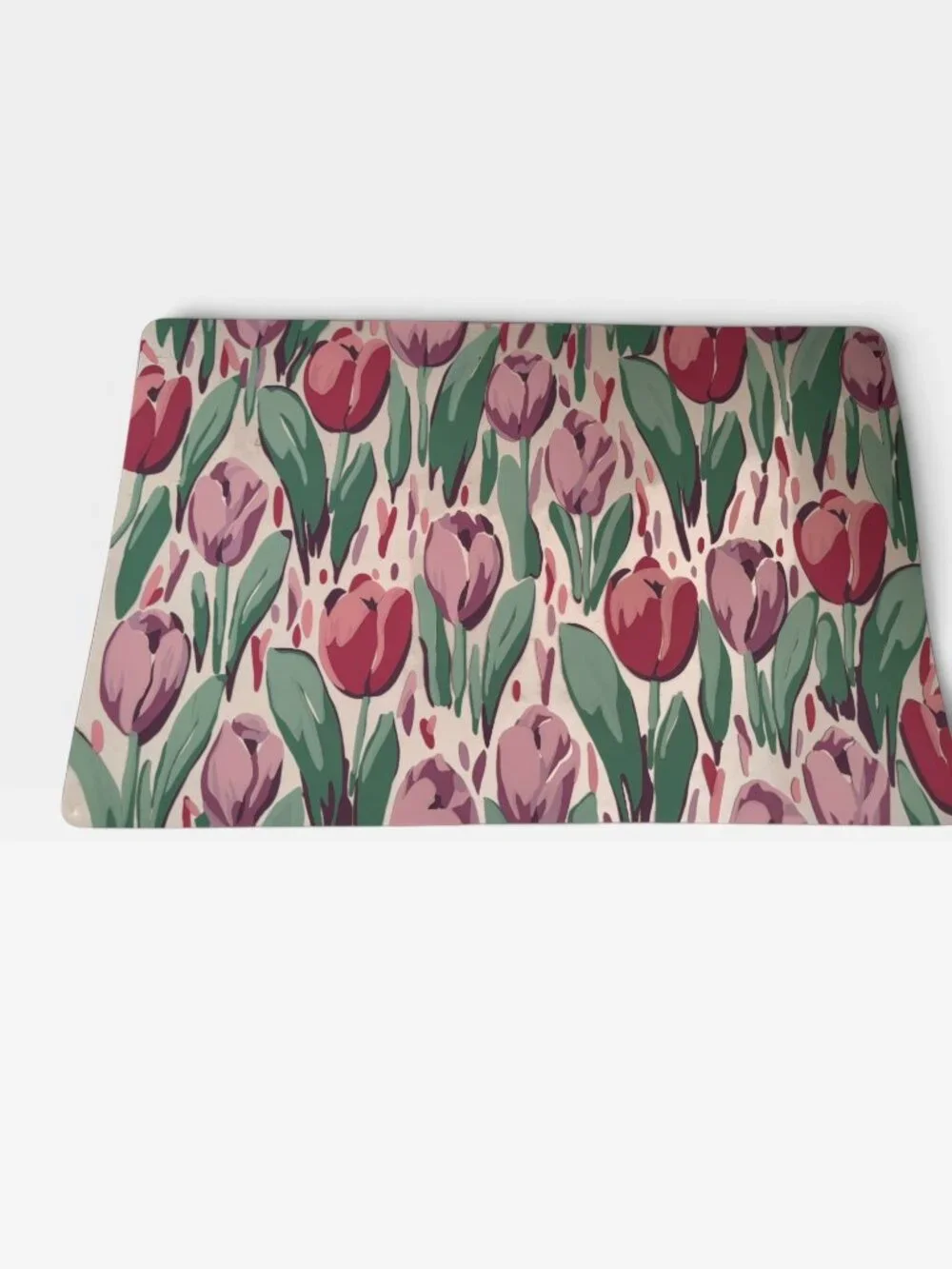 Set Of 4 Clear Vinyl Placemats Clear With Red & Pink Tulip Design